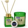 LARA MORADA Set Profumatore per Ambiente 3 in 1 - Diffusore Bastoncini 100ml, Candela 120g, Saponetta 20g - Idea Regalo Elegante, Fragranza Duratura per Casa, Bagno, Ufficio (Tea)