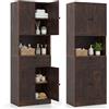 COSTWAY Mobile da Bagno Salvaspazio, Mobile da Terra con 4 Ante, 1 Cassetto, Vano Aperto e Ripiani Regolabili, Credenza Dispensa Cucina in Lgeno per Soggiorno e Ingresso, 60 x 35 x 171,5 cm (Marrone)