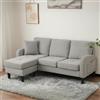 TIZZ Divano angolare a forma di L con chaise longue - Divano a 3 posti, 166 x 118 x 77 cm, tessuto in lino di cotone traspirante, gambe in plastica, design modulare, ideale per soggiorno, appartamenti
