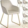 tectake® set di 6 sedie in velluto per sala da pranzo, poltrona elegante, sedia imbottita con schienale, poltroncina di design, per soggiorno, cucina, ufficio, gambe in metallo, 6 sedie - Crema/Oro