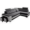 Robin Inspire Grand Divano angolare con funzione di letto cassetto per la biancheria due pouf poggiatesta regolabile angolo a destra nero e grigio 277 x 180 x 100