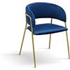PAZZO DESIGN Sedia Penelope, Set Da 2 Sedie, Blu, Sedie Velluto, Cucina, Sala Da Pranzo, Gambe Metallo Oro - id_2008