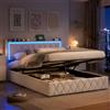 WOBOPCG Letto Matrimoniale con Contenitore 140x190, Letto Imbottito con LED e USB Letto Contenitore Letto una Piazza e Mezza con contenitore Struttura Letto con Testiera (Beige + Flanella-C, 140x190 cm)