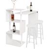 WOLTU Tavolo con 2 Sgabelli Alti Set, Mobili da Bar Bancone con ripiano portaoggetti, Tavolo Alto con Sedia in Acciaio Legno per Cucina, Bianco