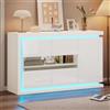 Merax Credenza in bianco lucido, moderna cassettiera con illuminazione a LED, armadio da cucina a buffet con 3 ante, porta in vetro, armadio multiuso per sala da pranzo, soggiorno