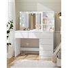 KIMENICH Toeletta, Tavolo da Trucco con Specchio, Luci LED 3 Tonalità, Luminosità Regolabile, Tavolo Cosmetico con Presa Elettrica, Consolle Trucco, 5 Cassetti, 3 Scomparti Aperti, Ripiani Regolabili, Bianco