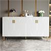 Wyibwy credenza cucina (152 x 40 x 75 cm) con Ante del mobile con design a onde e piedini dorati, madia soggiorno moderna, mobile cucina salvaspazio, per creare un'elegante zona pranzo, bianco