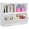 COSTWAY Mobile Porta Giocattoli e Libri in Legno, Libreria per Bambini in Legno con 4 Scomparti, Libreria Multiuso per Bambini da Cameretta, 105 x 39,5 x 83,5 cm, Bianco/Marrone