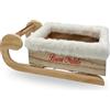 PALUPLUS Slitta in Legno, Decorazione Natalizia, Mis. 34x18x12 cm, Decorazione in Legno, con Scritta Buon Natale Interno in Pelliccia Bianca, Addobbo per Interno ed Esterno -544F