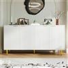 Moimhear Credenza per soggiorno, cassettiera con 4 ante maniglie dorate spazzolate e gambe da tavolo lucide armadio comodo, dimensioni: 160 x 40 x 80 cm (larghezza x profondità x altezza) (bianco+oro)