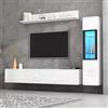 GYNGTLC Set da parete per TV, 3 pezzi, illuminazione a LED, bianco lucido, set di mobili da soggiorno, parete frontale bianca, 1 armadio TV, 1 vetrina per soggiorno, 1 mensola sospesa (bianco+tavola