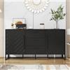 KecDuey Cassettiera 145 cm, elegante credenza bianca con motivo a spina di pesce, con 2 ante e 3 cassetti, per sala da pranzo, cucina e soggiorno (nero)