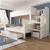 NuvlaGu Letto a soppalco per bambini 90x200 / 140x200 cm con armadio e cassetti, letto a castello con protezione anti-caduta, letto in legno con rete a doghe, letto matrimoniale in basso, bianco