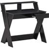 GYMAX Scrivania per Computer in Legno con cassetti, Scrivania per Ufficio con Supporto per Monitor, Scrivania Moderna, Poggiapiedi e Gambe a Forma di X, per Casa e Ufficio, 90 X 61 X 94 cm (Nero)