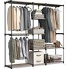 SONGMICS Armadio, Guardaroba Autoportante, con Barre Appendiabiti, Portabiti Ripiani in Tessuto, Struttura in Metallo, 182 x 43 x 182 cm, Talpa RYG037R02