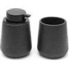 Inbagno Set Accessori Bagno in Ceramica Nera Effetto Glitter, con Dispenser Sapone Liquido e portaspazzolino