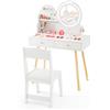 RELAX4LIFE Toeletta Trucco per Bambina con Luci LED a 2 Colori, Specchiera Trucco con Sgabello, Specchio Acrilico, Postazione Trucco in Legno per Bambini 3+ Anni (Bianco)