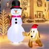 COSTWAY Set Gonfiabile di Pupazzo di Neve e Cane, Decorazione Natalizia Gonfiabile con Luci LED Integrate, Soffiatore d'Aria Impermeabile, Decorazione per Interni ed Esterni per Feste
