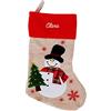 Amikado Addobbo Calza Natalizia Effetto Lino, Colore Beige, da Personalizzare con Nome Ricamato - Addobbo di Natale - Pupazzo di Neve