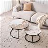 BenyLed Set di 2 Tavolini da Salotto Rotondi; Tavolino da Caffè con Piano in Ceramica Stone; Tavolini Sovrapponibili per Soggiorno,Camera da Letto,Balcone,Ufficio (Pandora/Nero) 80*80*45+60*60*35cm