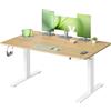 VASAGLE Scrivania Regolabile in Altezza, 140 x 80 cm, Porta USB-C, Mensola per Ciabatta Elettrica, Promemoria per Sedentarietà, 3 Tasti di Memoria, per Ufficio, Rovere Dorato LSD144YA02