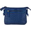 NO B Borsa Donna Vera Pelle Lavata Intrecciata Vintage Tracolla Regolabile Tasca Frontale Modello 1238 Dimensioni 26x20x5 cm Colore BLUETT