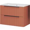 Mielearredo Mobile Bagno Sospeso 80 cm Eterna con Lavabo in ceramica e 2 Cassetti effetto plissettato colore Mattone