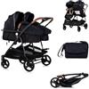 Chipolino, passeggino per fratelli, New Twin Duo Smart, pieghevole, cestino, colorazione:schwarz beige