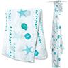 Lulujo Baby LJ106 Copertina di Fasciare - Swaddling Blanket, 120 x120 cm, Multicolore (Mare)