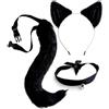 OLYPHAN Orecchie da gatto e coda accessori per costume soffice fascia per orecchie clip per orecchie fascia pelosa nera coda lunga/girocollo costumi cosplay Halloween set orecchie animali clip per