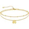 U7 Bracciale Cavigliera Donna con Ciondolo Iniziale A Personalizzato in Acciaio Inossidabile, Cavigliera Doppio Strato con Lettera A colore Oro, Gioielli per Estiva e Vacanze