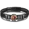 MunkiMix Bracciale in Pelle Uomo con Foto e 2-6 Nomi Personalizzati, Intagliate Perline e Foto, Fibbia con Estensione Regolabile, Regalo per Marito Fidanzato B4