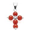 Antonino De Simone Ciondolo Croce con Cinque Pallini in Corallo Rosso del Mediterraneo da mm 5, Montato in Argento Bianco 925, Peso gr 0,9, Lunghezza Circa cm 2,5.