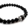 La Filigrana delle Sorelle Manunta Bracciale elastico con pietre nere in onice e Su Coccu centrale con coppe BOTTONE in Filigrana Sarda, Argento brunito, portafortuna/amuleto tipico Sardo