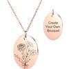 INBLUE Personalizzato Inciso Nascita Fiore Disc Collana per Donne Testo Inciso Ciondolo Ovale Acciaio Inossidabile Combinato Nascita Bouquet Collana Moda Dainty Gioielli Regalo per Compleanno - F1