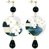 IN Lebole Collezione The Circle Riga Bianca e Nera Orecchini da Donna in Ottone Pietra Nera