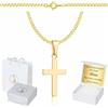ZELYA Collana in oro con croce - catena in argento 925/585 placcata oro 14K per ragazze e ragazzi - 45 cm, collana per Comunione con croce, collana per bambini per Comunione e Battesimo, con scatola