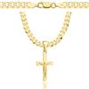 AMAR Collana in oro 585 con croce e catena da uomo 925/585 - collana a croce da uomo in oro massiccio 585