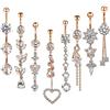 Mesnt 8 Pezzi Anello con Ombelico 316L Acciaio Chirurgico 14G Cuore Foglia Fiore Infinito Zirconia Cubica Rotonda Ciondola Piercing Ombelico Acciaio Chirurgico Pendenti, Oro Rosa