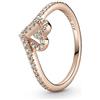 PANDORA Anello Wishbone con cuore brillante placcato in oro rosa 14 carati con zirconi cubici trasparenti, 52
