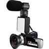 QZCX Videocamera Digitale, Videocamera for videocamera da 2,7K for videocamera digitale 16x zoom digitale 3,0 pollici tocco Lcd. Videocamera a schermo con wifi(64GB SD Card,Camera-Lens-Mic-LED)