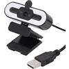 Jectse Webcam HD 1080P con Microfono, Fotocamera Grandangolare da 120° con Luce Ad Anello Regolabile, Webcam USB per Laptop con Messa a Fuoco Automatica, per Videochiamate, Registrazione