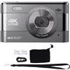RASTKY Camera Digitale Zoom da 4K 48MP 18X, con Sensore CMOS, per il Viaggio di Fotografia Vlog (grigio argento)