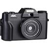 BAFEIYA Registratore per videocamera Vlogging con videocam Fotocamera digitale da 48 MP 3quot;Flip Screen Selfie Camcorder 4K Web Cam Videoregistratore Vlog vintage Videocamera in streaming(With 64GB TF card,