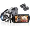 kicteck Videocamera digitale Full HD 1080P 15FPS 24MP 3.0 pollici 270 gradi di rotazione LCD 16X Zoom Camcorder con 2 batterie (604s)