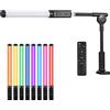 Camnoon Lampada a tubo RGB palmare con supporto per luce a clip da tavolo Telecomando Bacchetta per luce video a LED 3200K-5500K Dimmerabile 9 effetti di luce colorati Batteria integrata