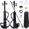 DouscsChart Violino elettrico 4/4 Full Size intagliato a mano in legno di noce tastiera in ebano Pro Deluxe custodia rigida archetto crine di cavallo con 4 corde silenziose sessioni di pratica