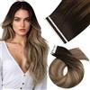 Moresoo Extension Biadesivo Capelli Veri Balayage 60 cm Extension Adesive Capelli Veri Marrone Scuro a Marrone Chiaro con Biondo Dorato #4/10/16 10 Pezzi 25g