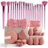 UNKCEST Set di 40 pennelli da trucco professionali per donne, mix di fondotinta, strumenti di bellezza di alta qualità, spugna per fondotinta, applicatori di trucco (40 pezzi, viola-rosa)