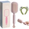 NNBWLMAEE Retractable Cushion Massage Comb, Anti Static Self Cleaning Hair Brush, Pull Ring Air Cushion Massage Retractable Hair Brush for Detangling Thick Curly Hair for Women Men All Types (Pink)